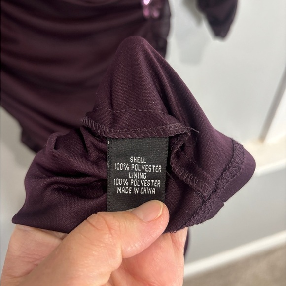 Adrianna Papell Aubergine Embellished 3/4 Sleeve Ruched Formal Gown Size 8 - Picture 12 of 16